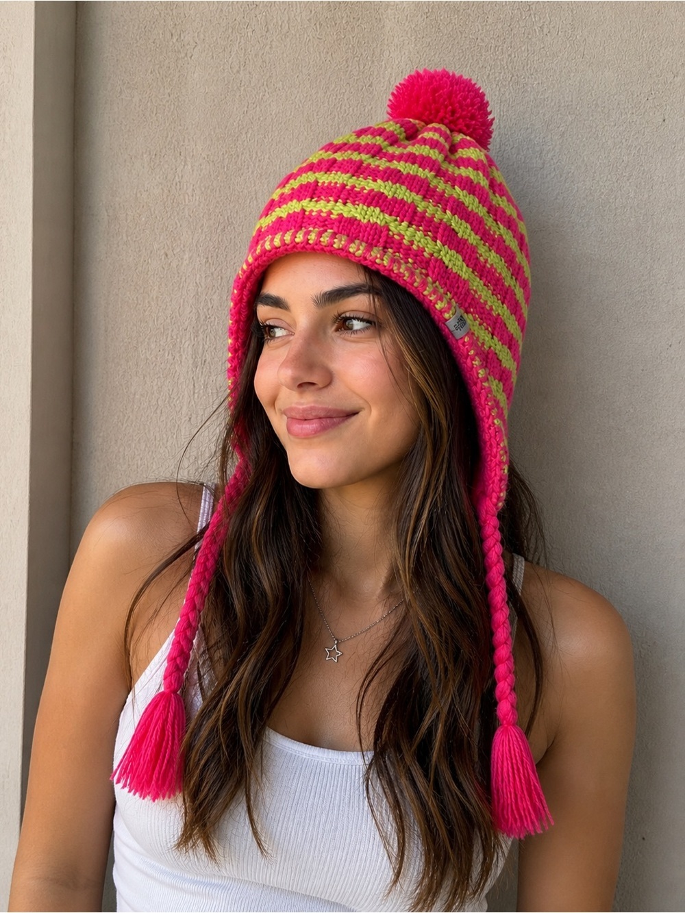 The North Face Striped Pink and Green Knit Hat